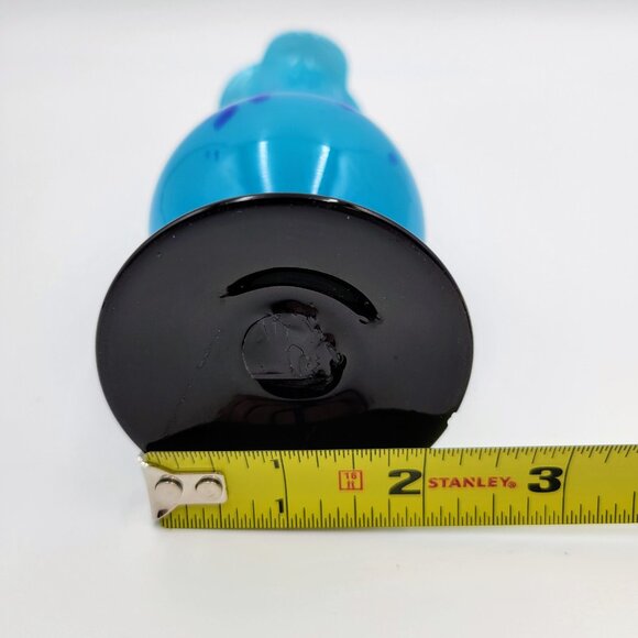Vintage Blown Art Glass Bud Vase Blue Confetti Splatter Black Pedestal Bottom - Picture 12 of 12